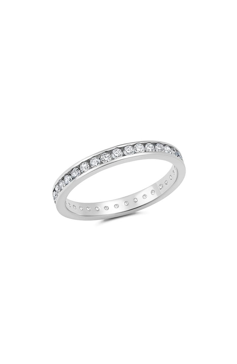 Crislu Round-Cut Cubic Zirconia Slim Eternity Ring, Main, color, Pure Platinum/ Clear Stone
