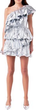 Endless Rose One-Shoulder Metallic Tiered Minidress