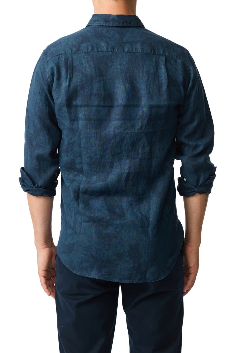 Rodd & Gunn North River Sports Fit Pineapple Print Linen Button-Up Shirt, Alternate, color, Midnight