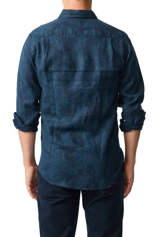 Rodd & Gunn North River Slim Fit Printed Linen Shirt In Midnight