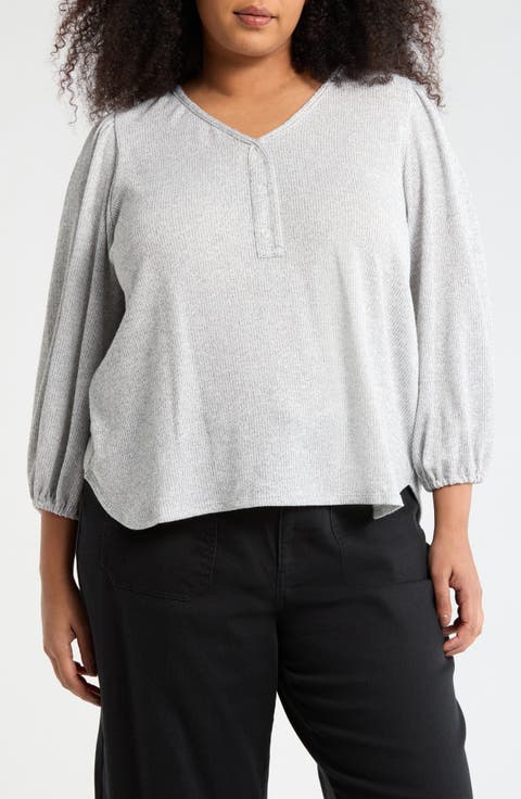 Three-Quarter Sleeve Henley Top (Plus)