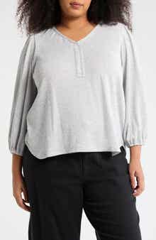 MAX STUDIO Three-Quarter Sleeve Henley Top