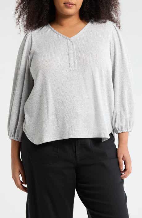 MAX STUDIO Three-Quarter Sleeve Henley Top