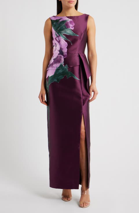 Luciana Placed Floral Column Gown