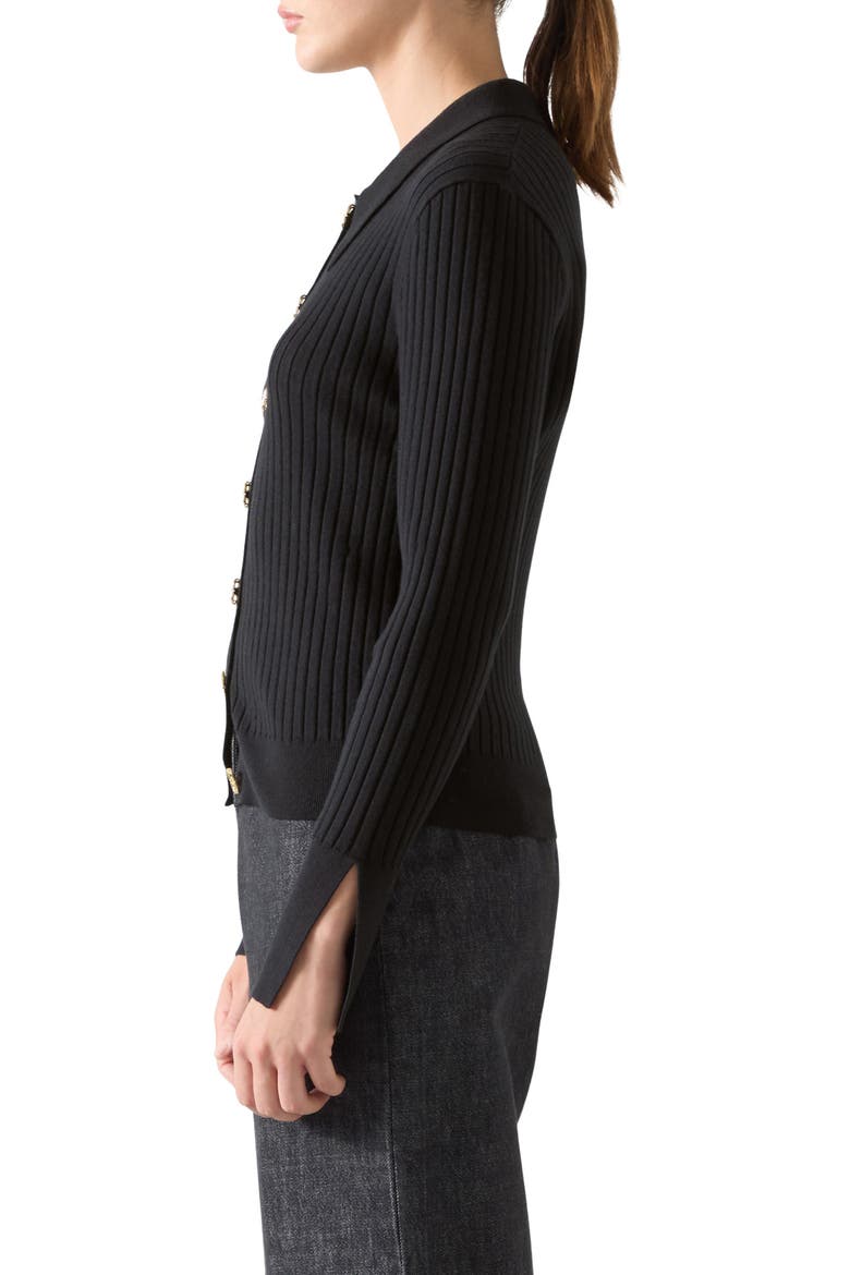 Willow Rib Merino Wool & Cotton Cardigan, Alternate, color, BLACK