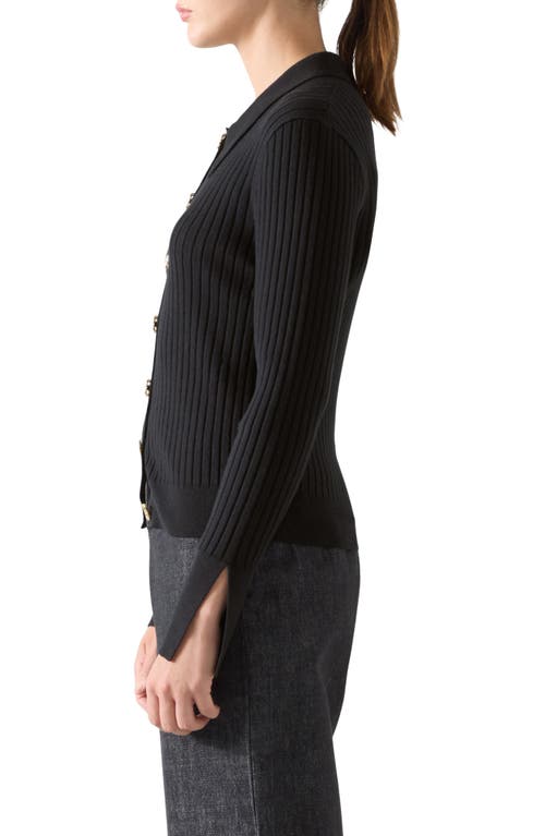 Lk Bennett Willow Rib Merino Wool & Cotton Cardigan In Black