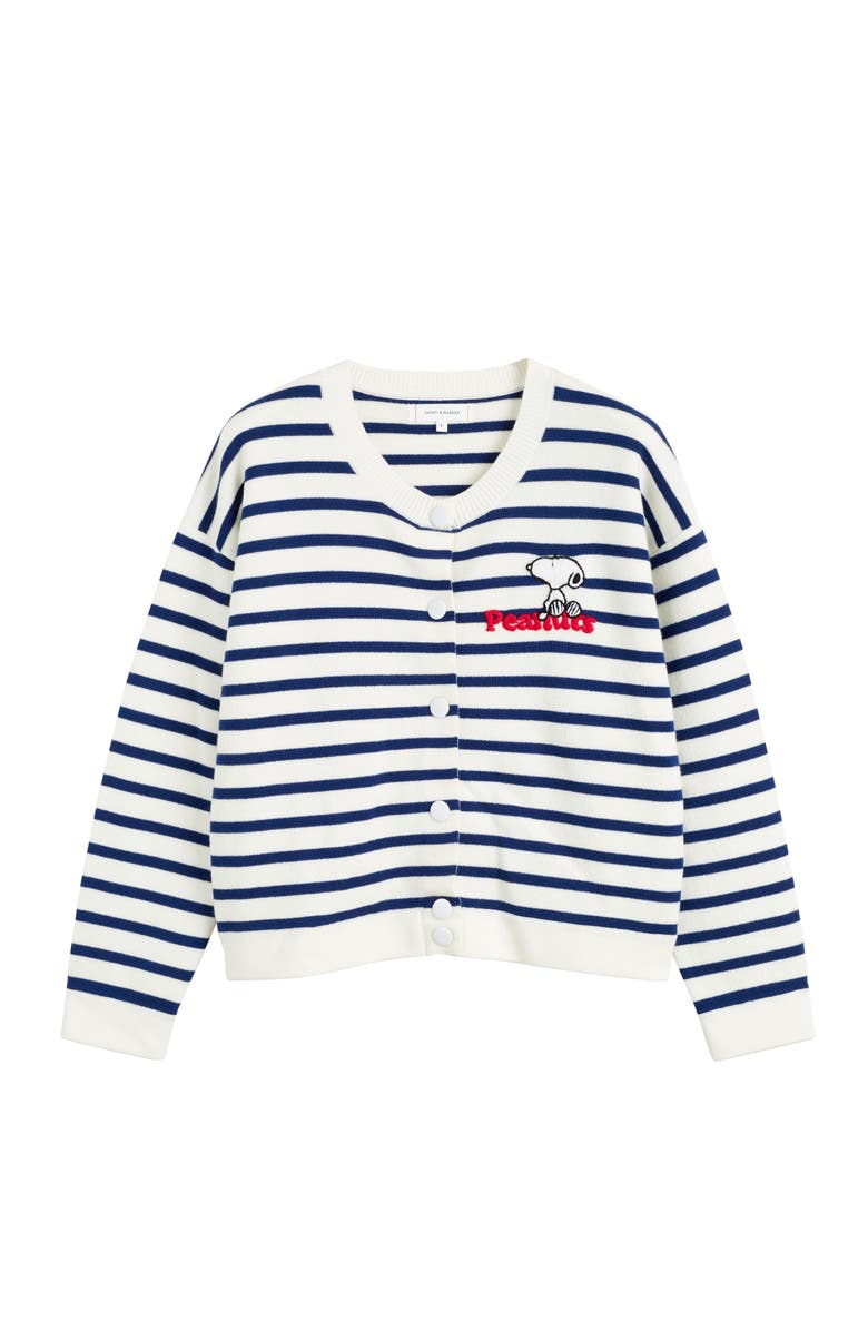 Chinti & Parker Snoopy Breton Milano Embroidered Merino Wool Cardigan, Alternate, color, Cream/Admiral Blue