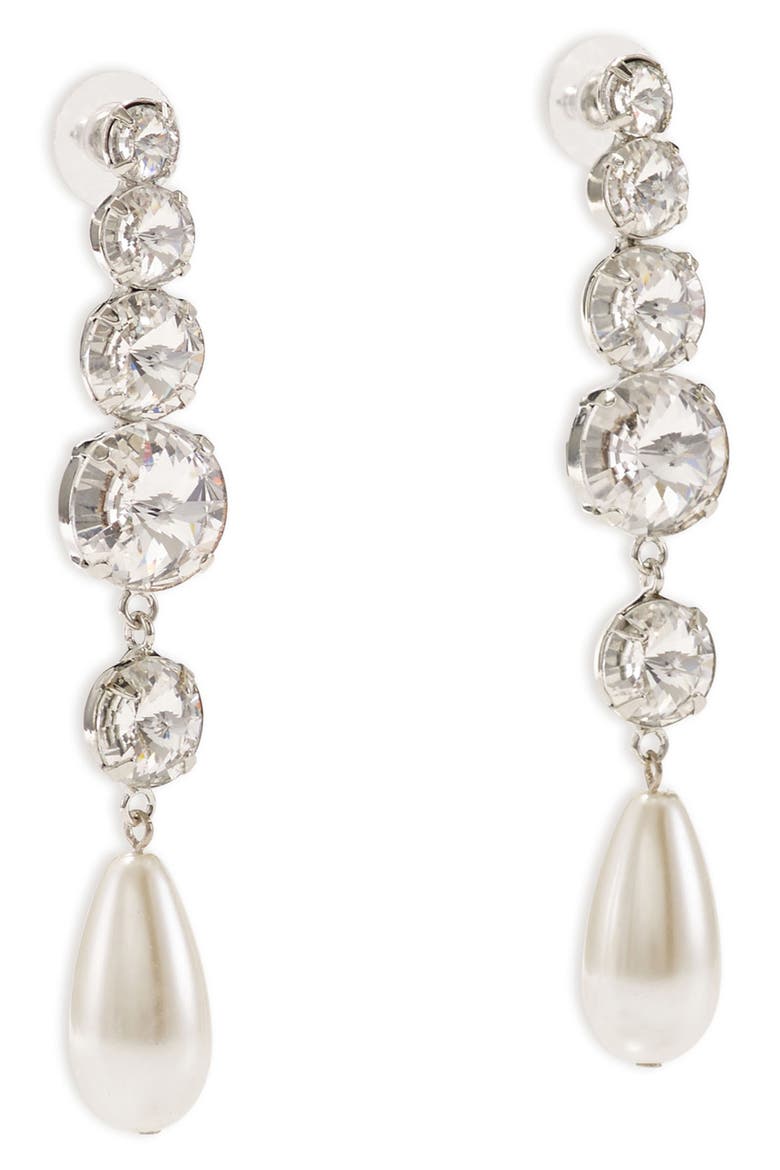 Athena Linear Drop Earrings, Main, color, PEARL