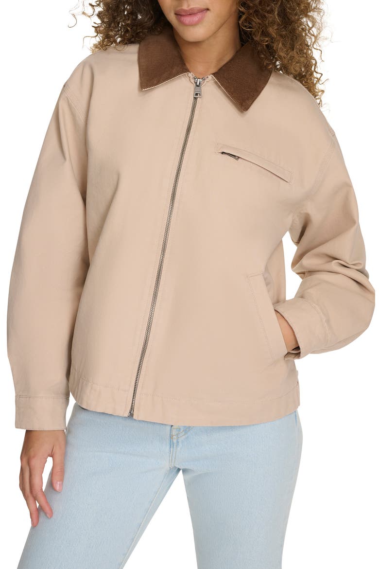 Cotton Twill Utility Jacket with Corduroy Collar, Main, color, LIGHT PINK
