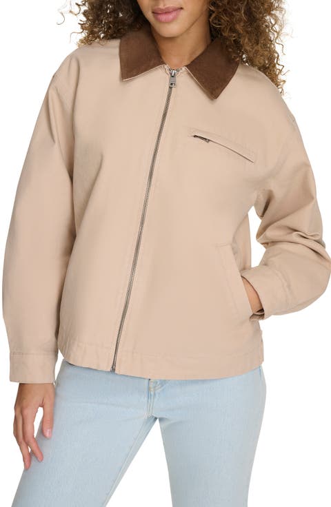 Cotton Twill Utility Jacket with Corduroy Collar