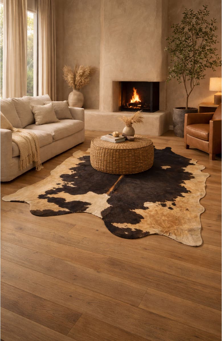 Rhacam Eco Hide Heritage Tricolor Cowhide Rug  8'6" × 6'10", Alternate, color, Black Brown White