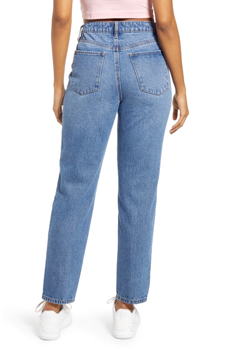 Mixed Embroidery Mom Jeans, Alternate, color, BLUE MEDIUM MIXED EMB
