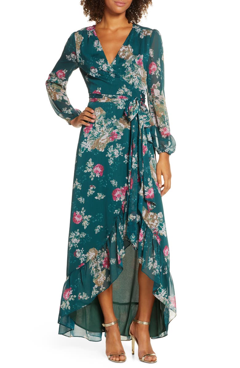 WAYF The Meryl Floral Long Sleeve Wrap Gown, Main, color,