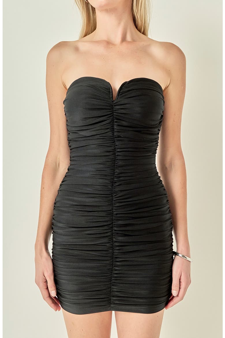 Ruched Strapless Minidress, Alternate, color, BLACK