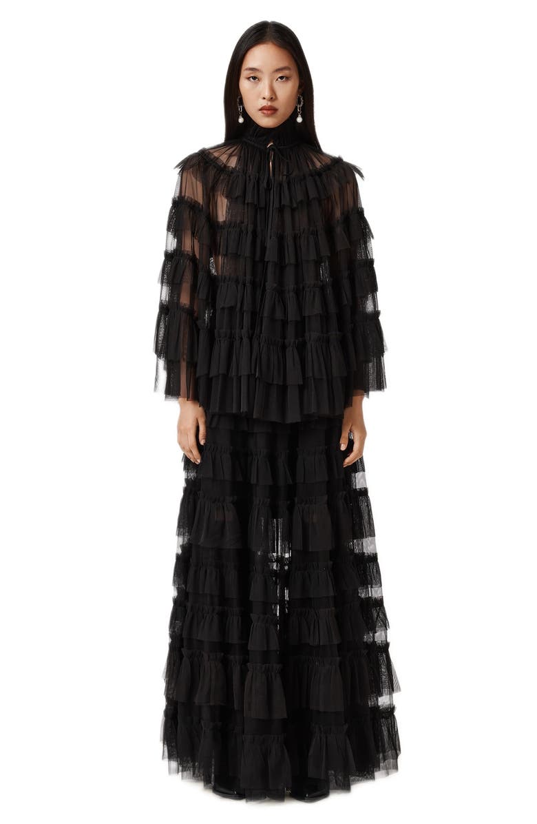 AllSaints Aude Tiered Tulle Ruffle Maxi Skirt, Alternate, color, Black