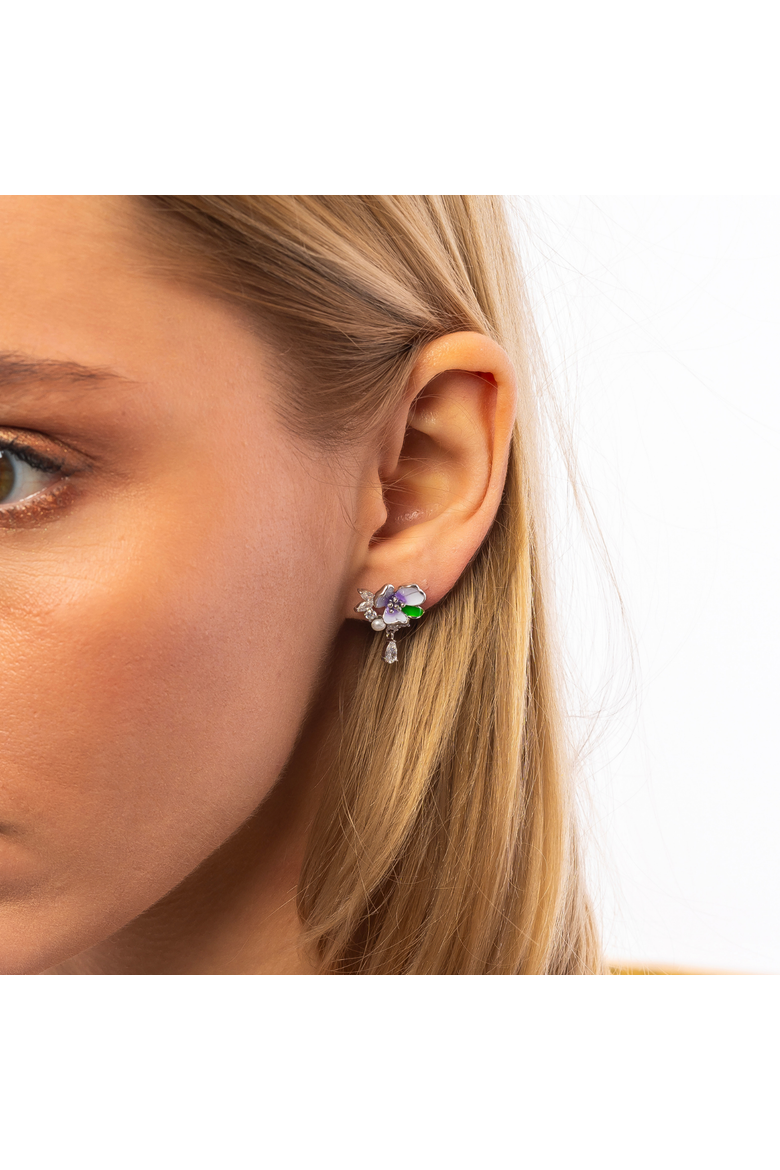 Pansy Violet Floral Earring in Sterling Silver, Alternate, color, Silver