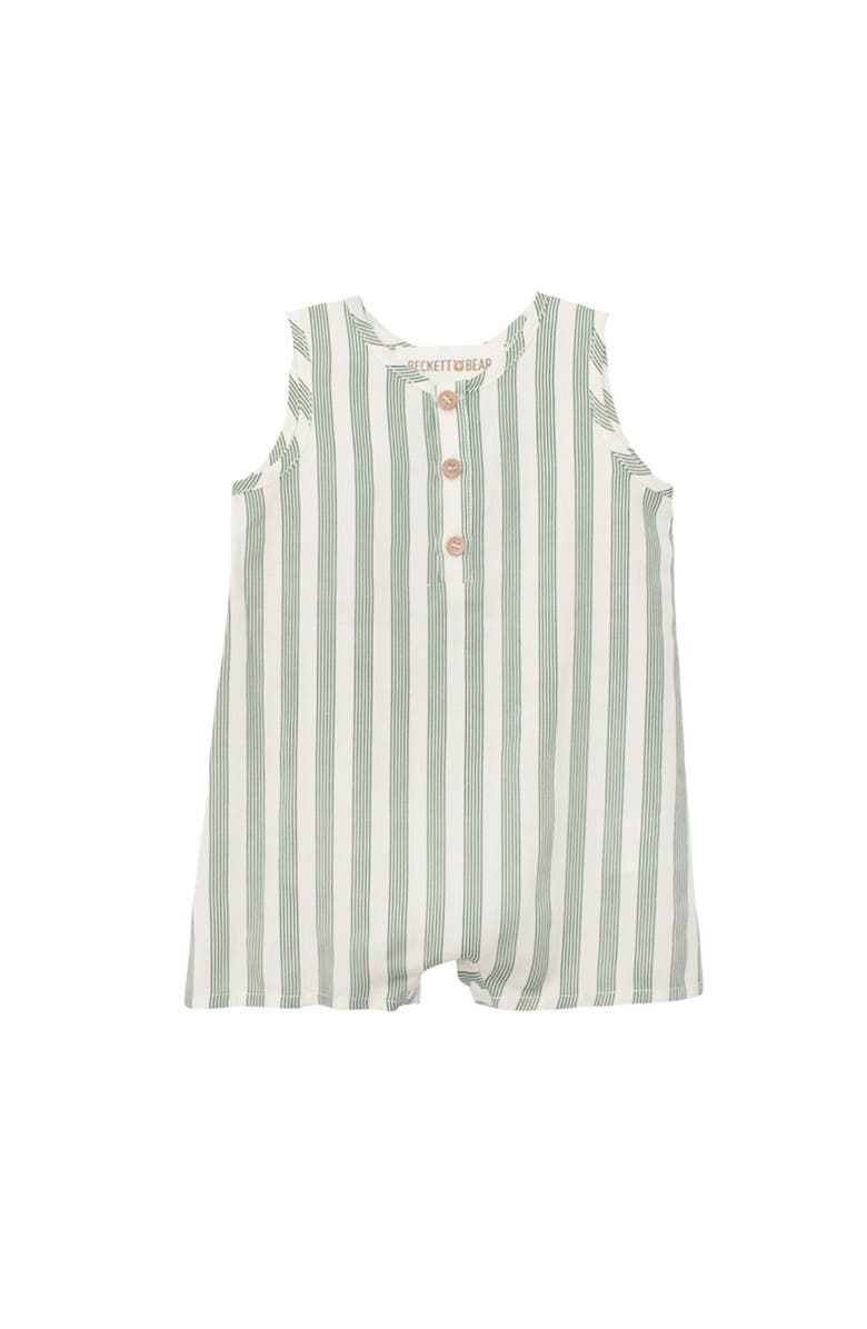 Beckett and Bear Finn Sleeveless Striped Romper, Main, color, Green