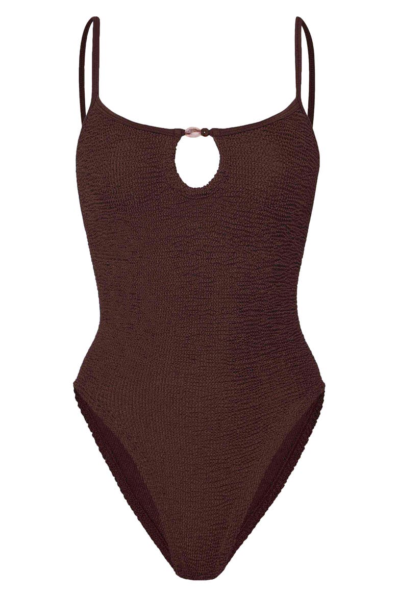 Mia Beaded One-Piece Swimsuit, Alternate, color, METALLIC CHOCOLATE