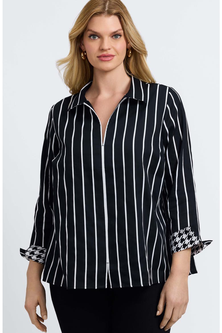 Agnes Stripe Three-Quarter Sleeve Popover Top, Alternate, color, BLACK/ WHITE
