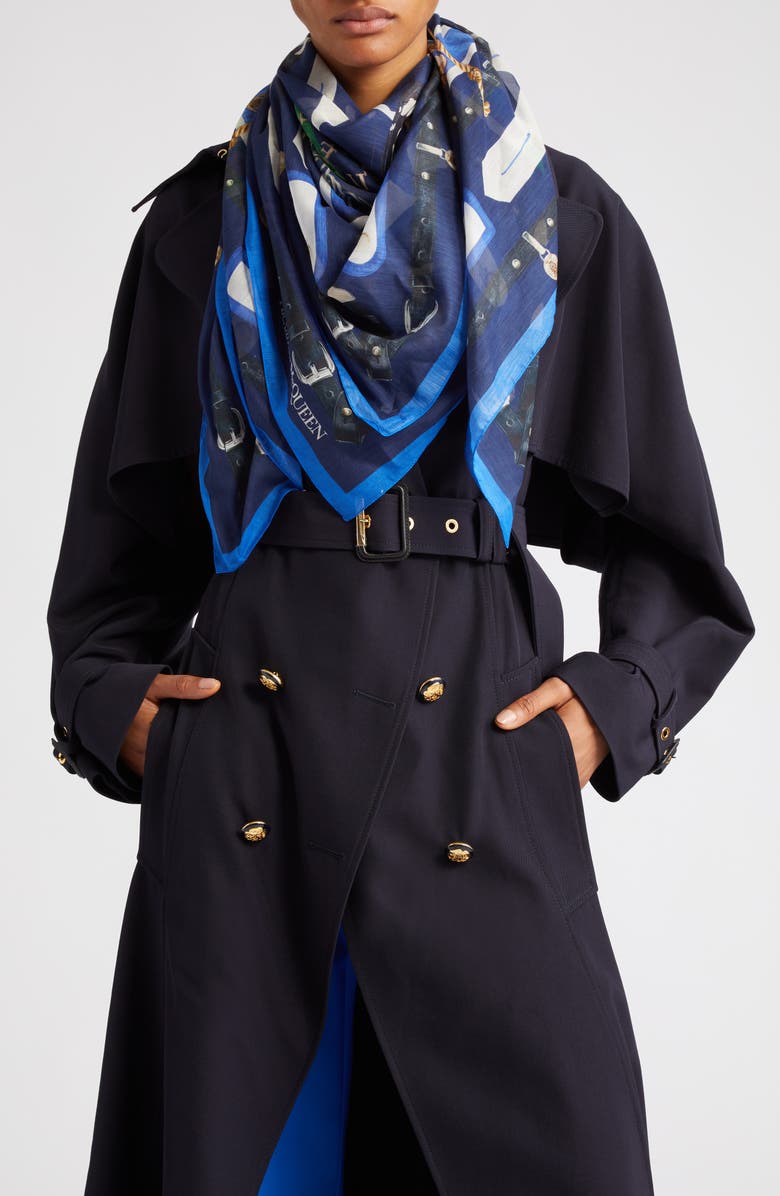 McQueen Square Habutai Weave Cotton & Silk Scarf, Alternate, color,