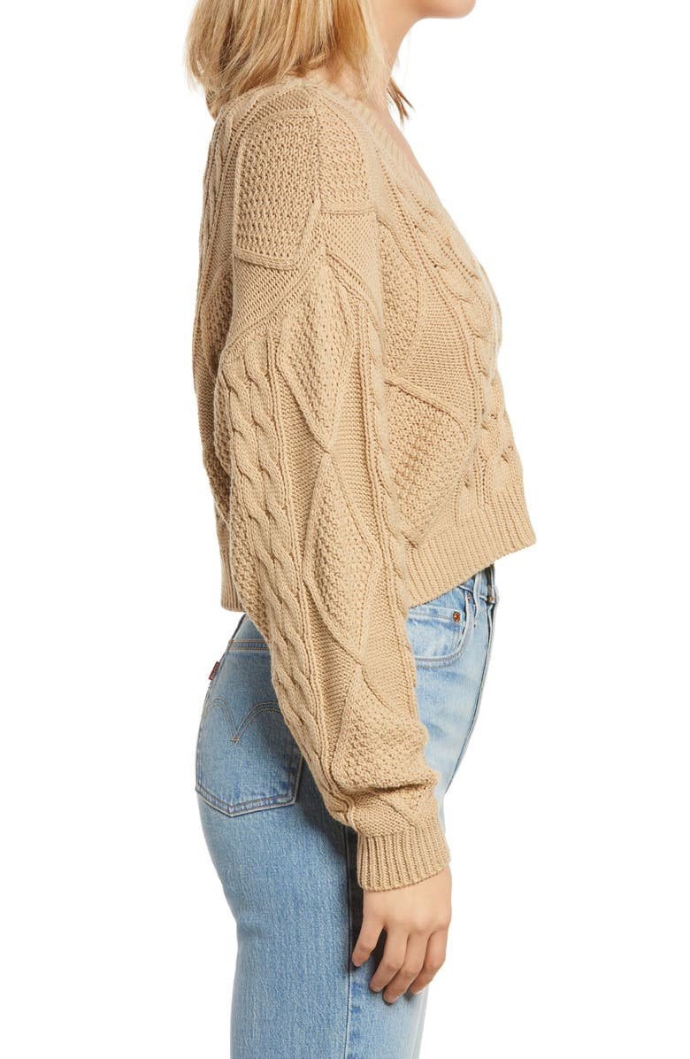 BP. V-Neck Cable Knit Sweater, Alternate, color, 