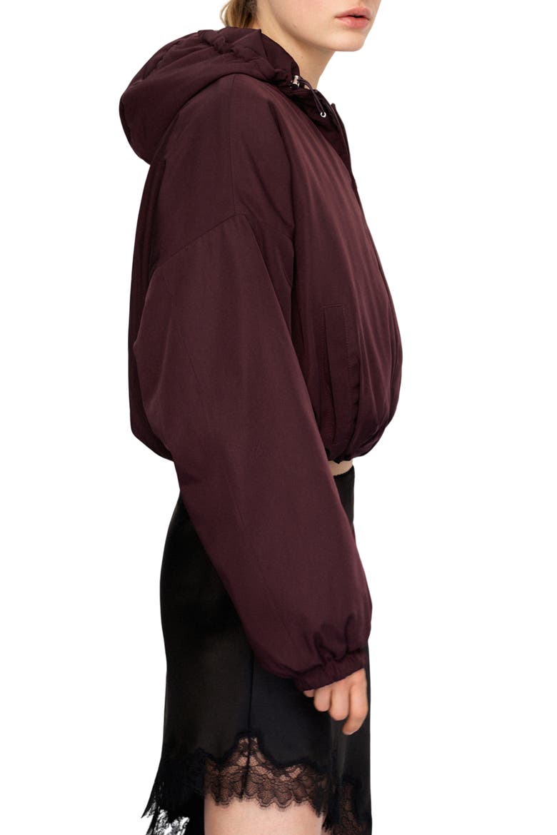 Oversize Hooded Crop Zip Jacket, Alternate, color, MAROON
