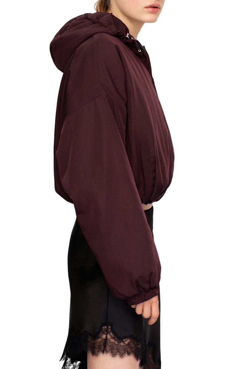 MANGO Oversize Hooded Crop Zip Jacket, Alternate, color, Maroon