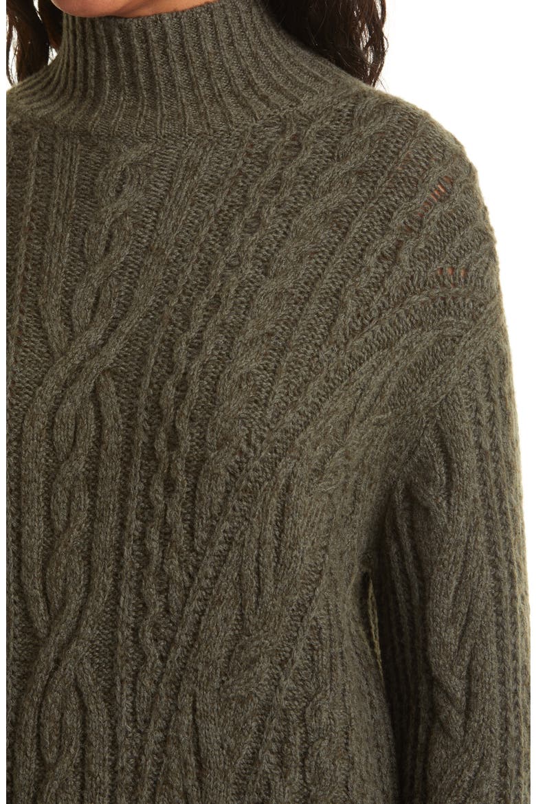 Cable Extrafine Merino Wool Blend Mock Neck Sweater, Alternate, color, HEATHER FROG/ FOREST