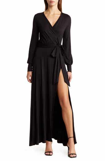 GO COUTURE Surplice Neck Long Sleeve Knit Maxi Dress