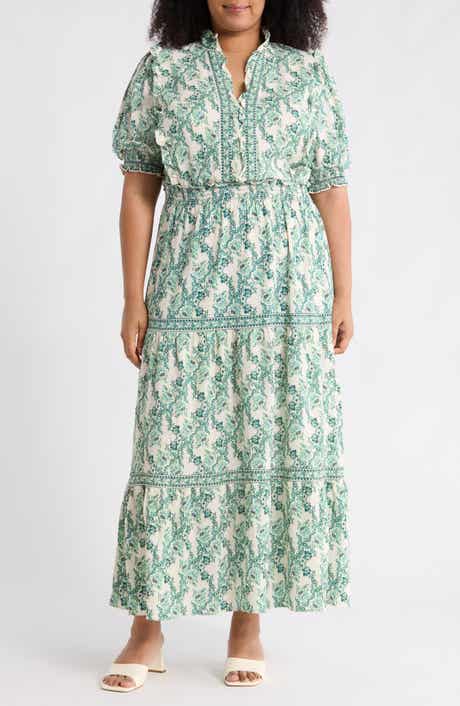 MAX STUDIO Short Sleeve Tiered Maxi Dress