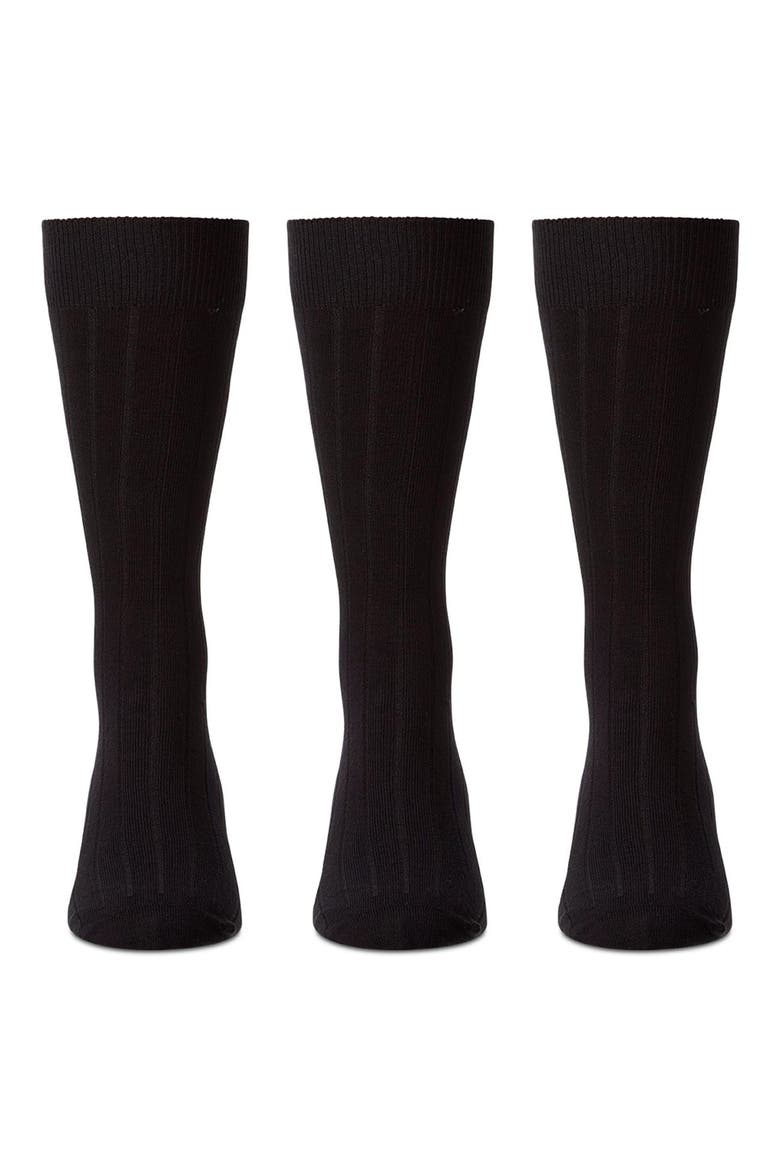 3-Pack Extra Wear Black Ribbed Cotton Blend Socks, Alternate, color, BLACK