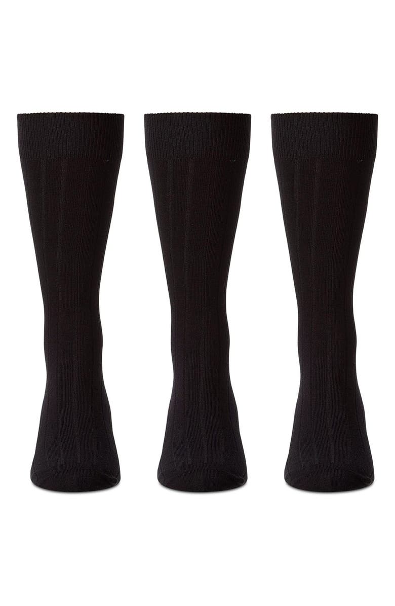 MeMoi 3-Pack Extra Wear Black Ribbed Cotton Blend Socks, Alternate, color, Black