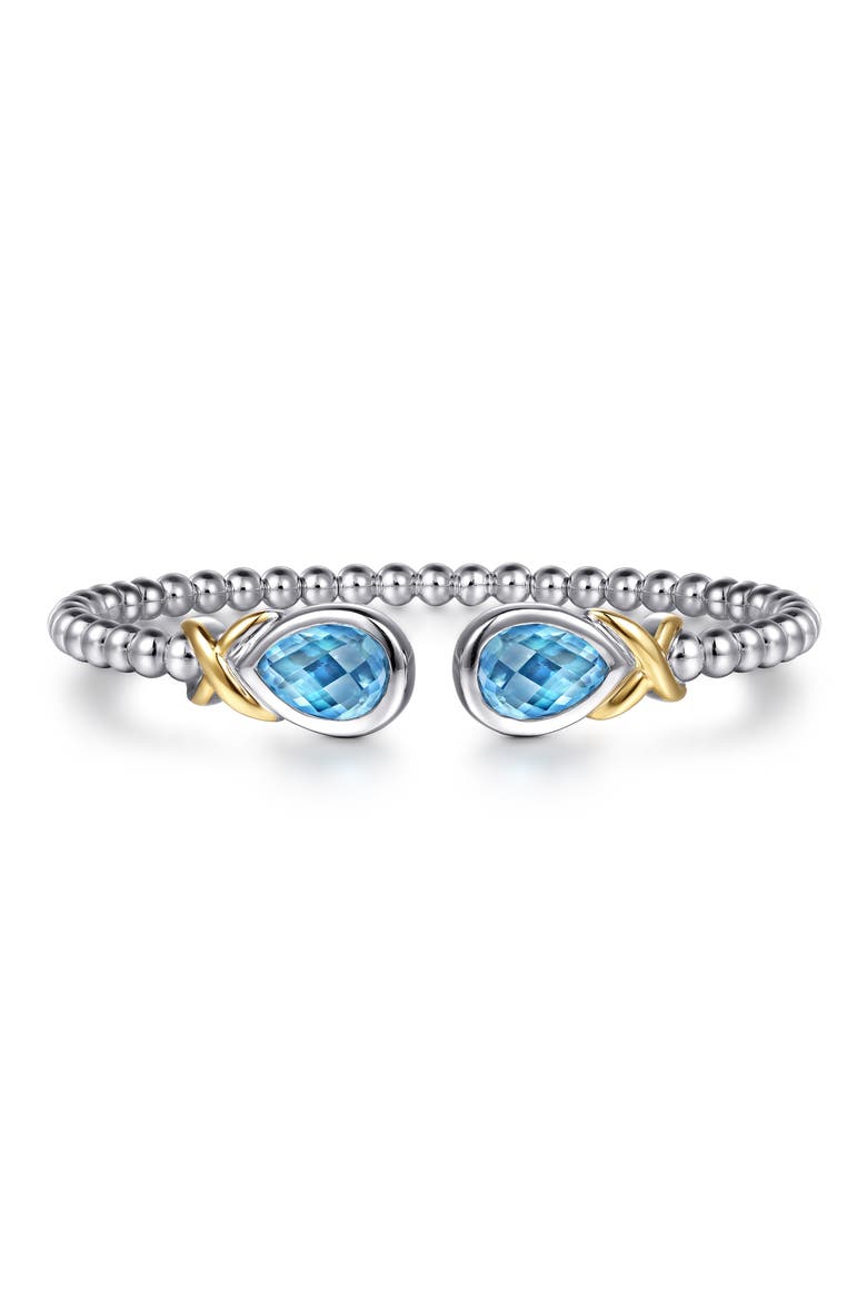 Bujukan Blue Topaz & 14K Gold Sterling Silver Bangle Bracelet, Main, color, SILVER/ 14K YELLOW GOLD