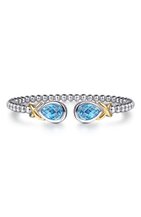 Bujukan Blue Topaz & 14K Gold Sterling Silver Bangle Bracelet