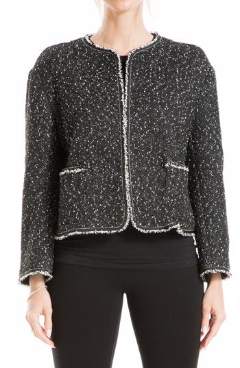Max Studio Tweed Fringe Crop Jacket In Multi