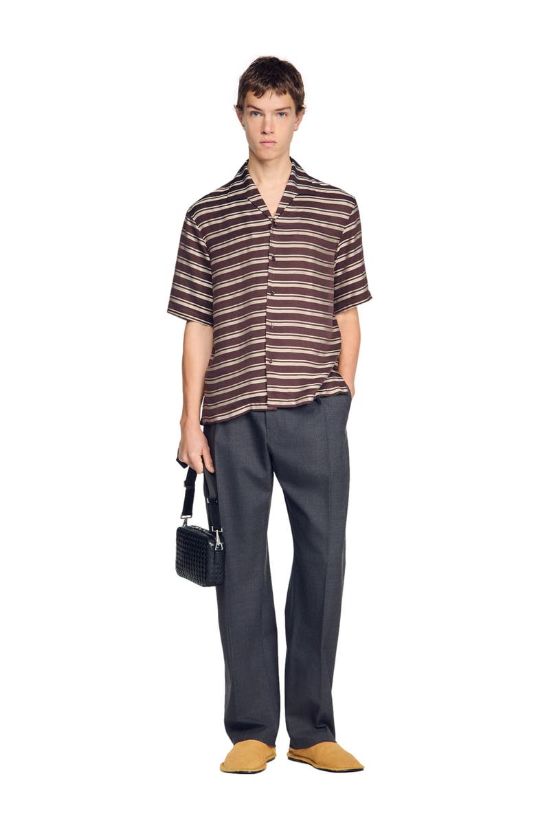 SANDRO Striped boat neck shirt, Alternate, color, Chocolate