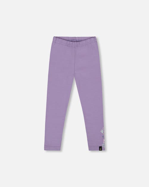 Deux Par Deux Organic Cotton Jersey Leggings With Floral Detail In Purple