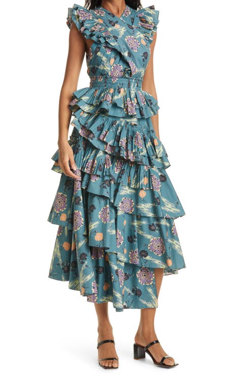 Aurore Floral Ruffle Cotton Dress