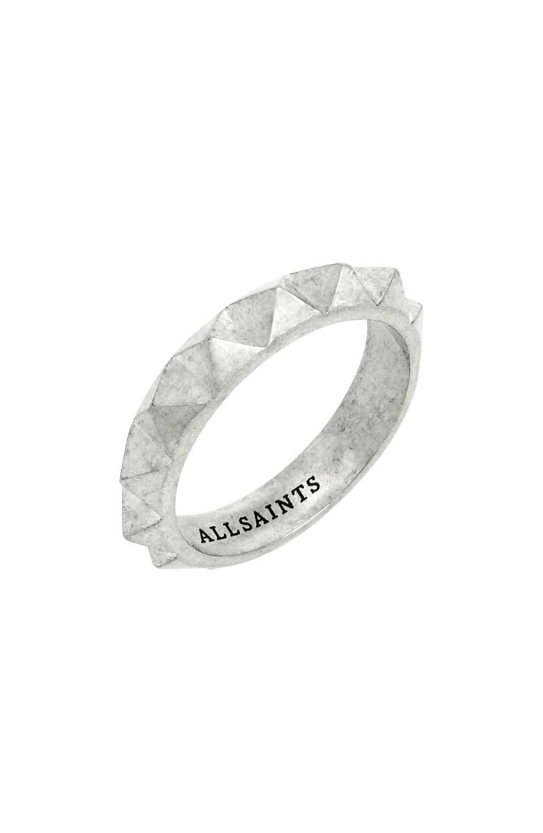 AllSaints Men's Square Stud Ring, Alternate, color, Warm Silver