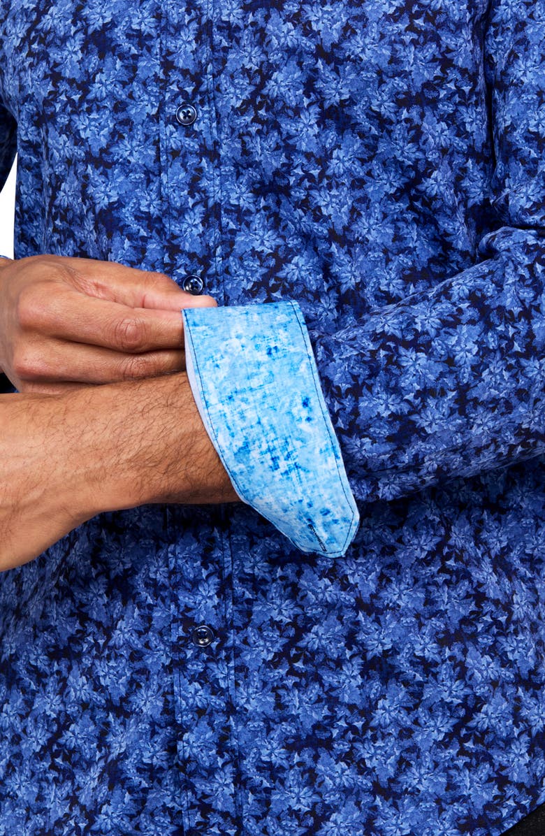 Brooklyn Brigade Slim Fit Abstract Floral Recycled 4-Way Stretch Performance Long Sleeve Shirt, Alternate, color, Light Blue/Navy
