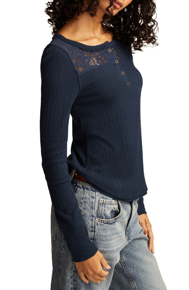 Lucky Brand Cloud Lace Rib Henley, Alternate, color, Dress Blues