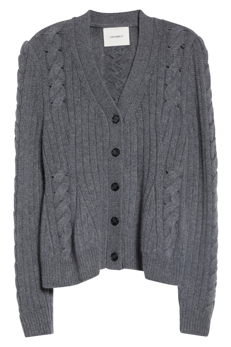 Leire Cashmere Cabled Rib Cardigan, Main, color, GRAPHITE