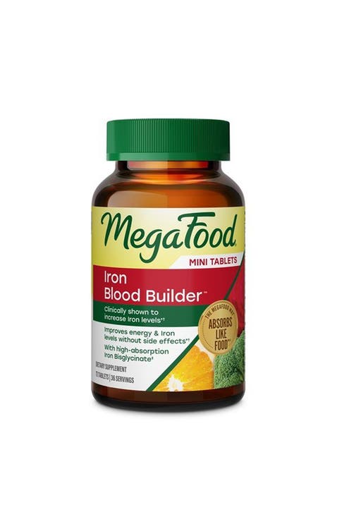 Blood Builder Iron Supplement for Women & Men with B12, Folic Acid & Vitamin C, Vegan, 72 Mini Tablets