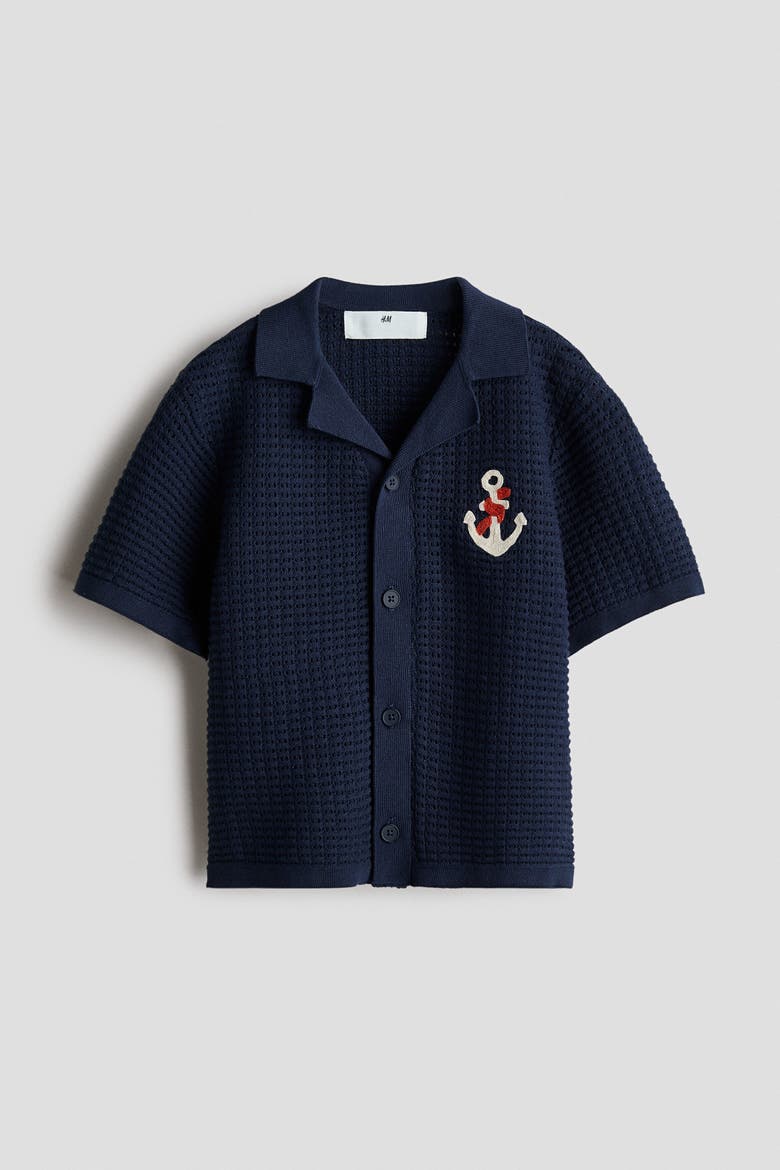 Textured-knit Resort Shirt, Alternate, color, Dark blue/anchor