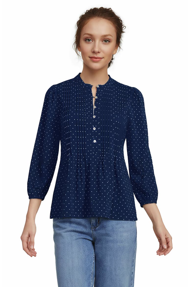 Lightweight Jersey Button Pintuck Top, Main, color, Ivory/Blue Bouquet