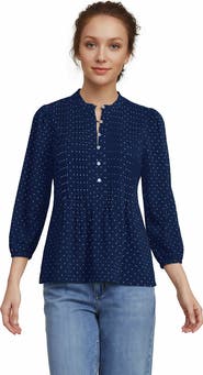 Lands' End Plus Size Lightweight Jersey Button Pintuck Top