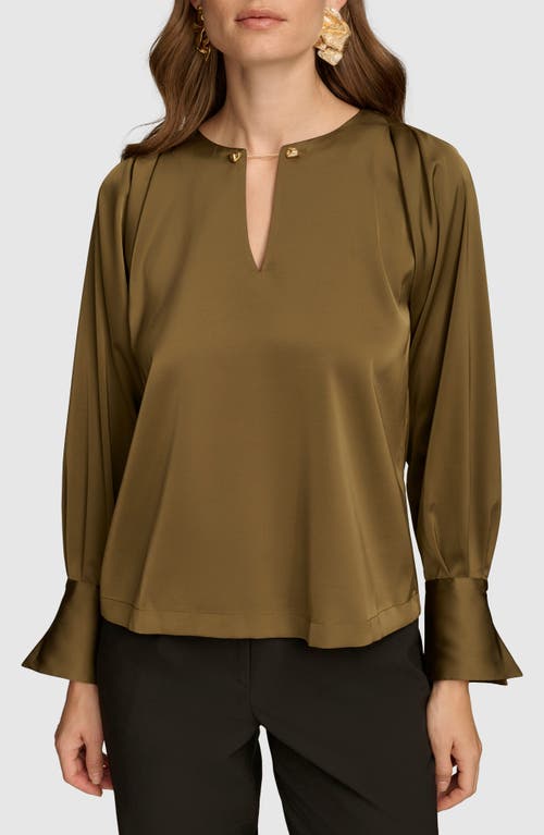 DONNA KARAN Chain Long Sleeve Crepe Top in Beech 