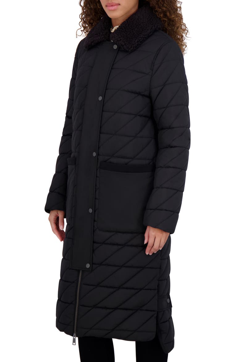 Maxine Quilted Coat with Faux Shearling Collar, Alternate, color, BLACK