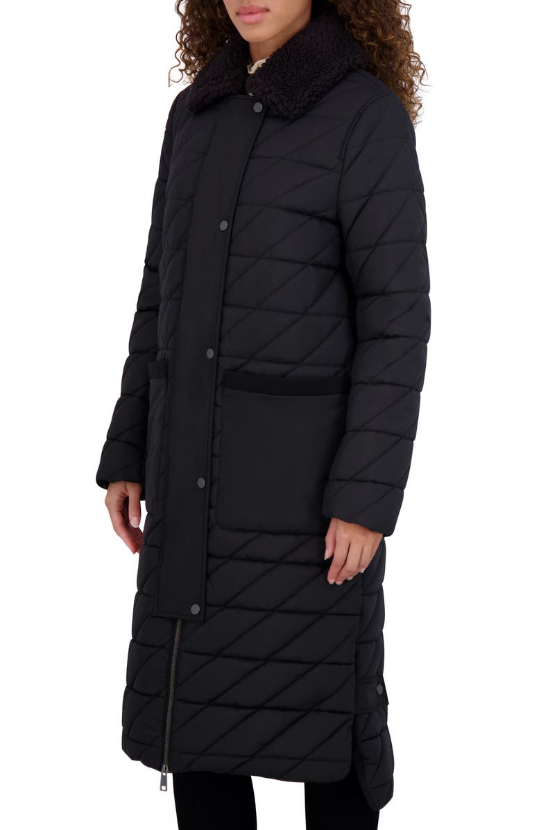 Andrew Marc Maxine Quilted Coat with Faux Shearling Collar, Alternate, color, Black