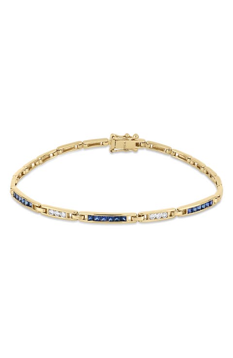 18K Gold El Mar Gemstone and Natural Diamond Line Bracelet